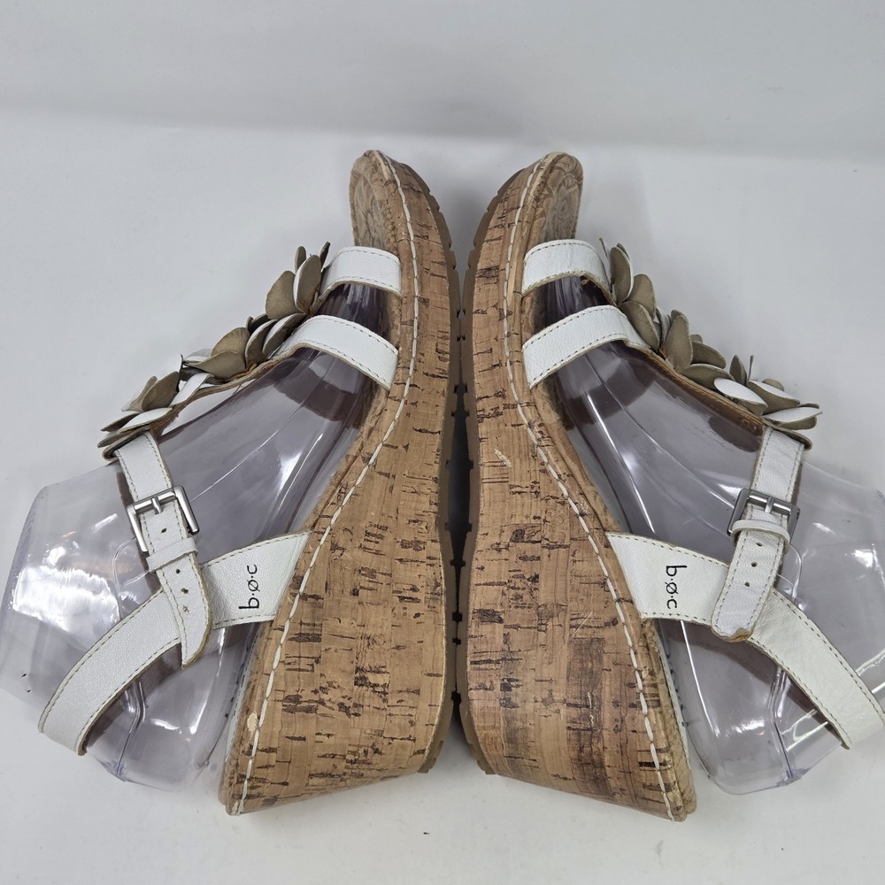 BORN BOC Leather Women White Strappy Slide Open Toe Wedge Heel Slingback 9 M - Picture 7 of 12
